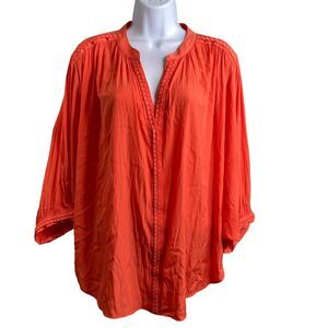 Chico's Women's Orange Loose Flowy Lagenlook Boho Long Sleeve Blouse Size 2.5/14